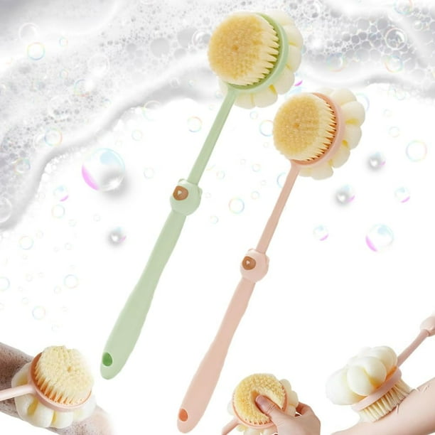 Cepillo para el cuerpo de la ducha de dos caras, 2 en 1, cepillo para el cuerpo de la ducha con mango largo y esponja de malla suave para mujeres, cepillo exfoliante para la piel, cepillo de masaje pa