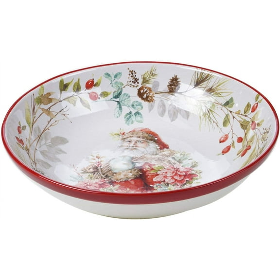 Christmas Story Serving Bowl – 13 x 3 Inch Round Ceramic Holiday Bowl Featuring Vintage Santa, Pinecones & Winter Greenery – Deep Festive Bowl for Christmas Dining & Entertaining