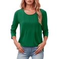 thumbnail image 1 of UANWENN Haut Plissé à Manches Longues Mode Décontractée Col Rond Bas pour Femmes Chemises à Manches Longues Fines T-Shirt Raglan Décontracté, 1 of 4