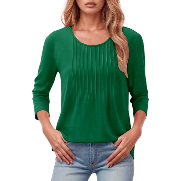 UANWENN Haut Plissé à Manches Longues Mode Décontractée Col Rond Bas pour Femmes Chemises à Manches Longues Fines T-Shirt Raglan Décontracté