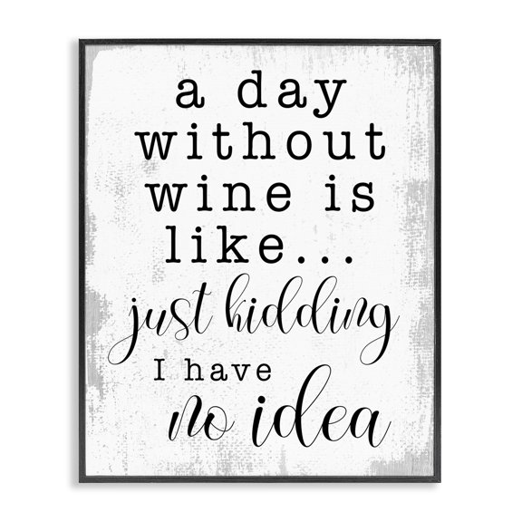 Stupell Industries Cottage A Day Without Wine Happy Hour Drinking Phrase Black Framed Giclee Art, 11 x 14, by Lil' Rue