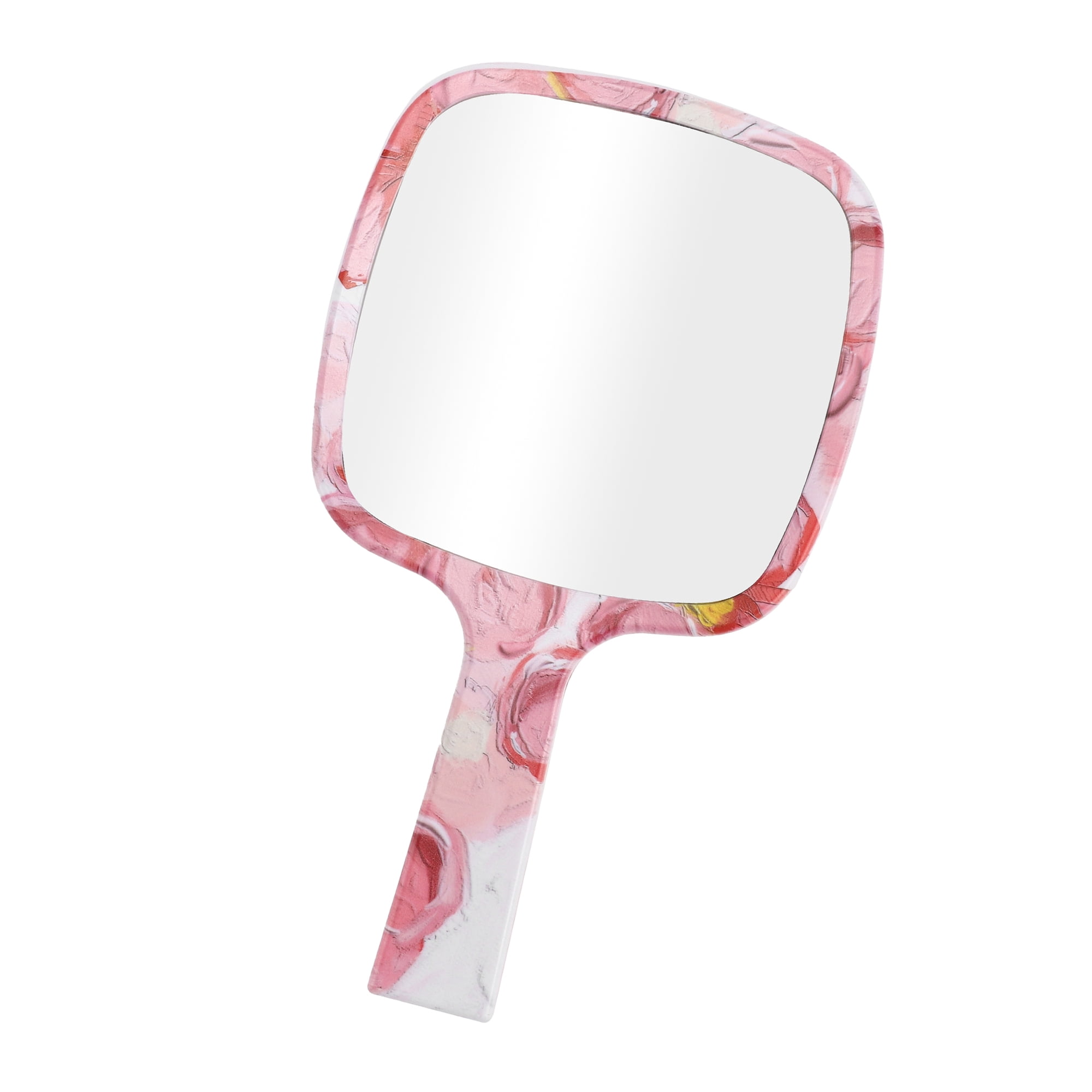 Unique Bargains 1 Pc Durable Square Handheld Mirror for Business Travel Red Yellow Pink