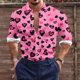 thumbnail image 1 of Blusa y camisa de manga larga con cuello vuelto para hombre, estilo casual, con estampado de corazón, botones y solapa, de poliéster, para San Valentín, 1 of 5
