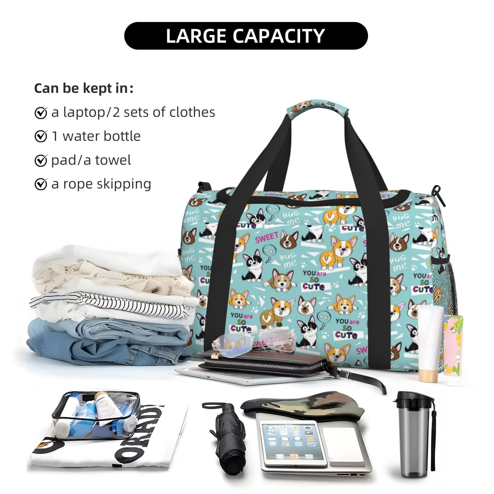 Fuzoiu Dogs Print Travel Duffle Bag,Carry On Tote Bags,Duffel Bag,Sport Gym Bag, Hospital Bag for Labor and Delivery, Overnight Bag,Luggage Bag