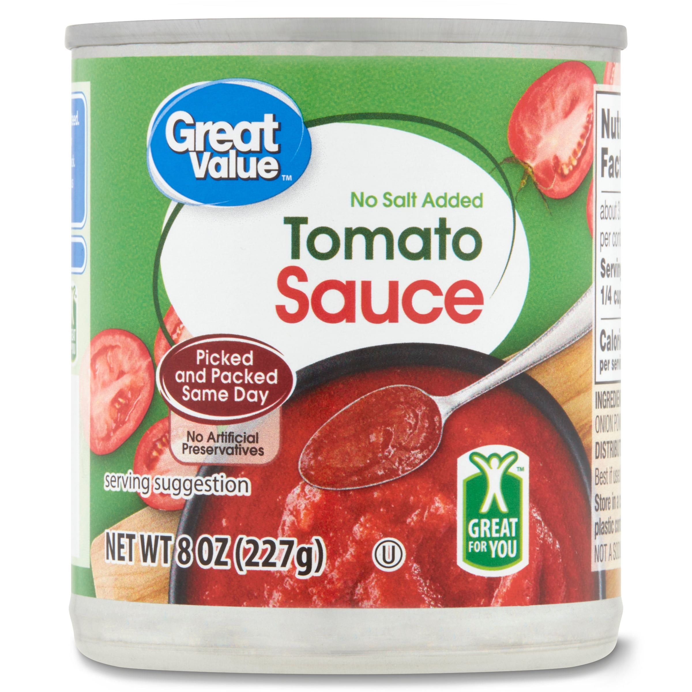 Great Value No Salt Added Tomato Sauce, 8 oz, Can
