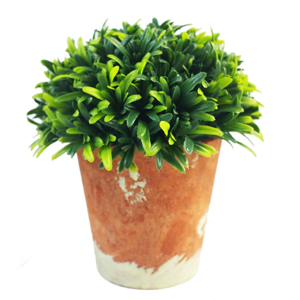 Artificial Potted Plant 5" Green Mini Plastic Artificial Plants Faux Topiary