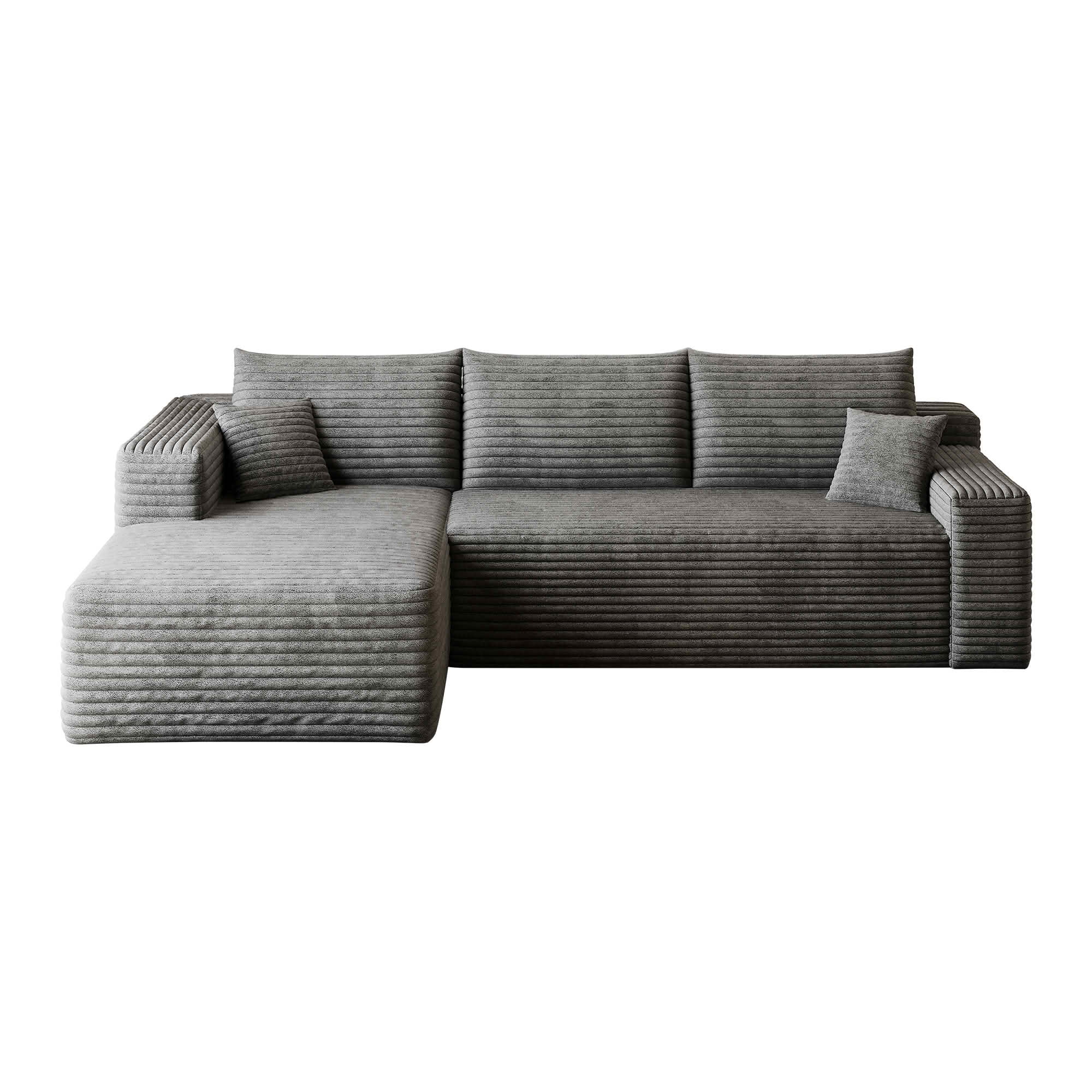 MAYEERTY 95 Inch L‑Shaped Cloud Sectional Sofa, Modern Minimalist Deep‑Seat Corner Couch, Plush Corduroy Upholstered Reversible Sofa, No‑Assembly Required for Living Room Bedroom Apartment