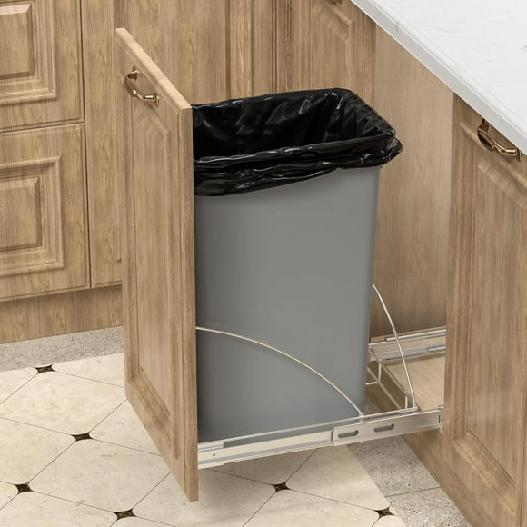 Storvexify Pull Out Trash Can Under Cabinet with Door Mounting Kit,Heavy Duty Under Sink Trash Can Pull Out ,Requires 15" W X 18" D Minimum Cabinets,Chrome-Waste Bin Not Included