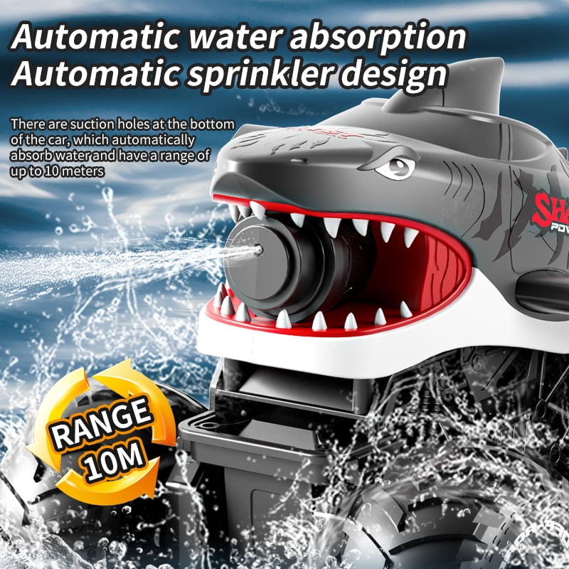Adofi Amphibious Remote Control Car, 4WD All-Terrain Off-Road Water Toys, 2.4GHz Shooting Waterproof RC Monster Truck, Toys for Boys 3 6 Years - Gray