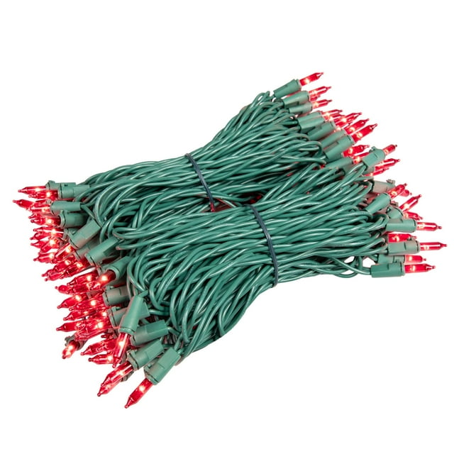 Novelty Lights RetroGlo® Mini Lumières LED, 100 Ampoules Rouges sur Fil Vert, 50 Pieds avec Espacement de 6 Pouces, Aspect Incandescent avec Efficacité Moderne, Noyau Blanc Chaud 2700K, Ampoules Interchangeables