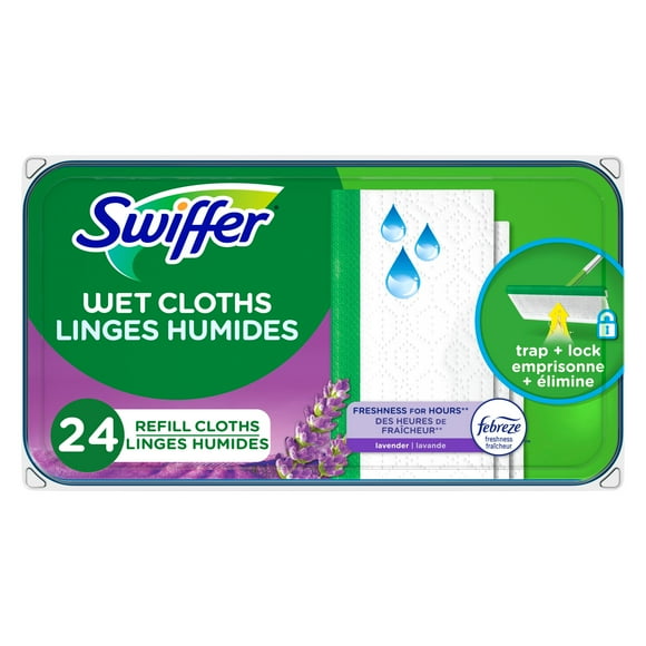 Swiffer Sweeper Wet Mopping Cloth Refills for Floor Mopping and Cleaning, Multi-Surface Floor Cleaner with Febreze Freshness, Lavender Scent, 24CT
