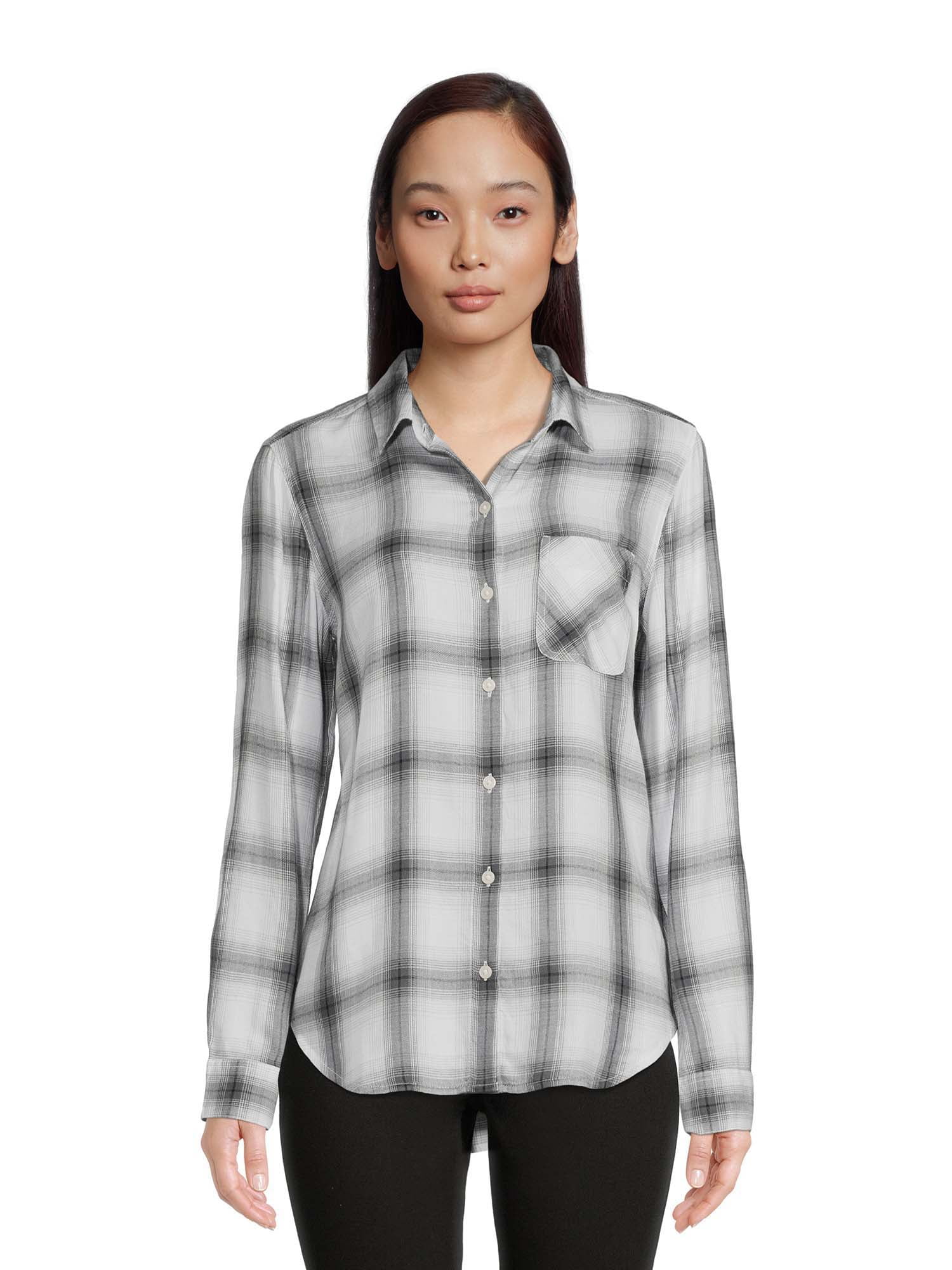 Time and Tru Women's Button Front Soft Shirt with Long Sleeves