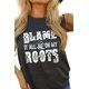 thumbnail image 4 of ABPHQTO Camiseta de manga corta con estampado gráfico Blame It All On My Roots gris para mujer, 4 of 5