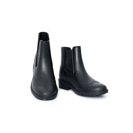 

GENILU Womens Water-Resistant Lightweight Chunky Heel Ankle Booties Mid Top Rain Boots Outdoor Non-Slip