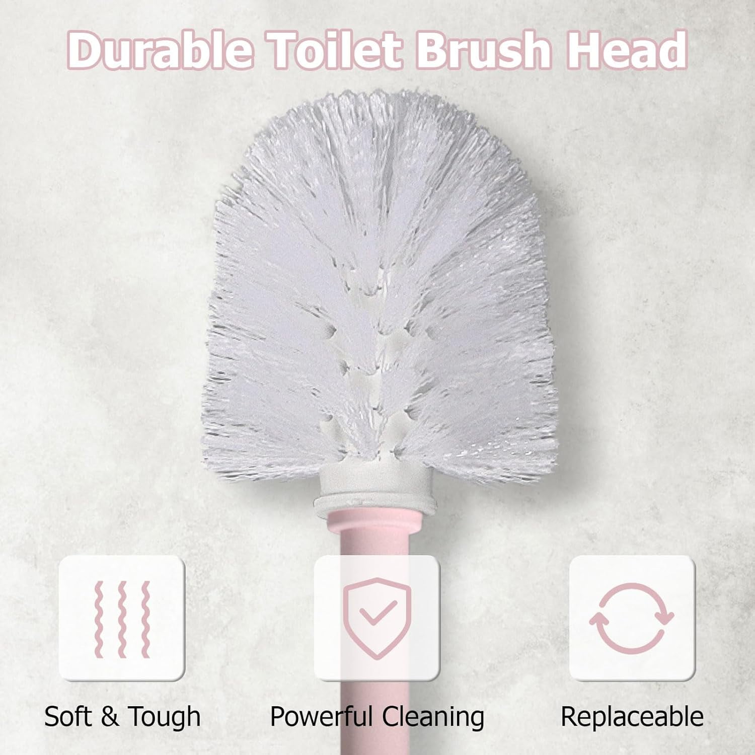 2 Pack Compact Toilet Brush & Holder Set Plastic Round Barrel Loo with Replacement Head Durable for Bathroom Toilet Pink