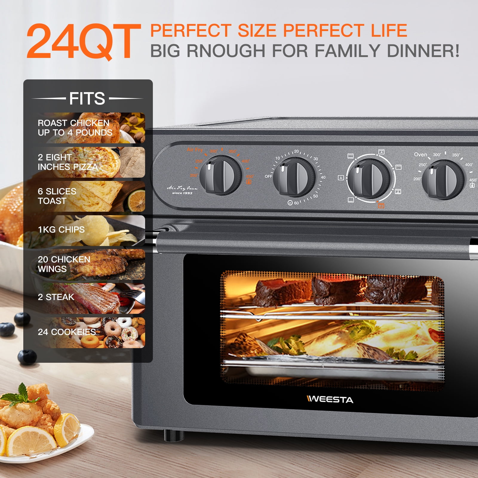 Air Fryer Toaster Oven Combo, 26QT Paris Rhône 24-in-1 Countertop