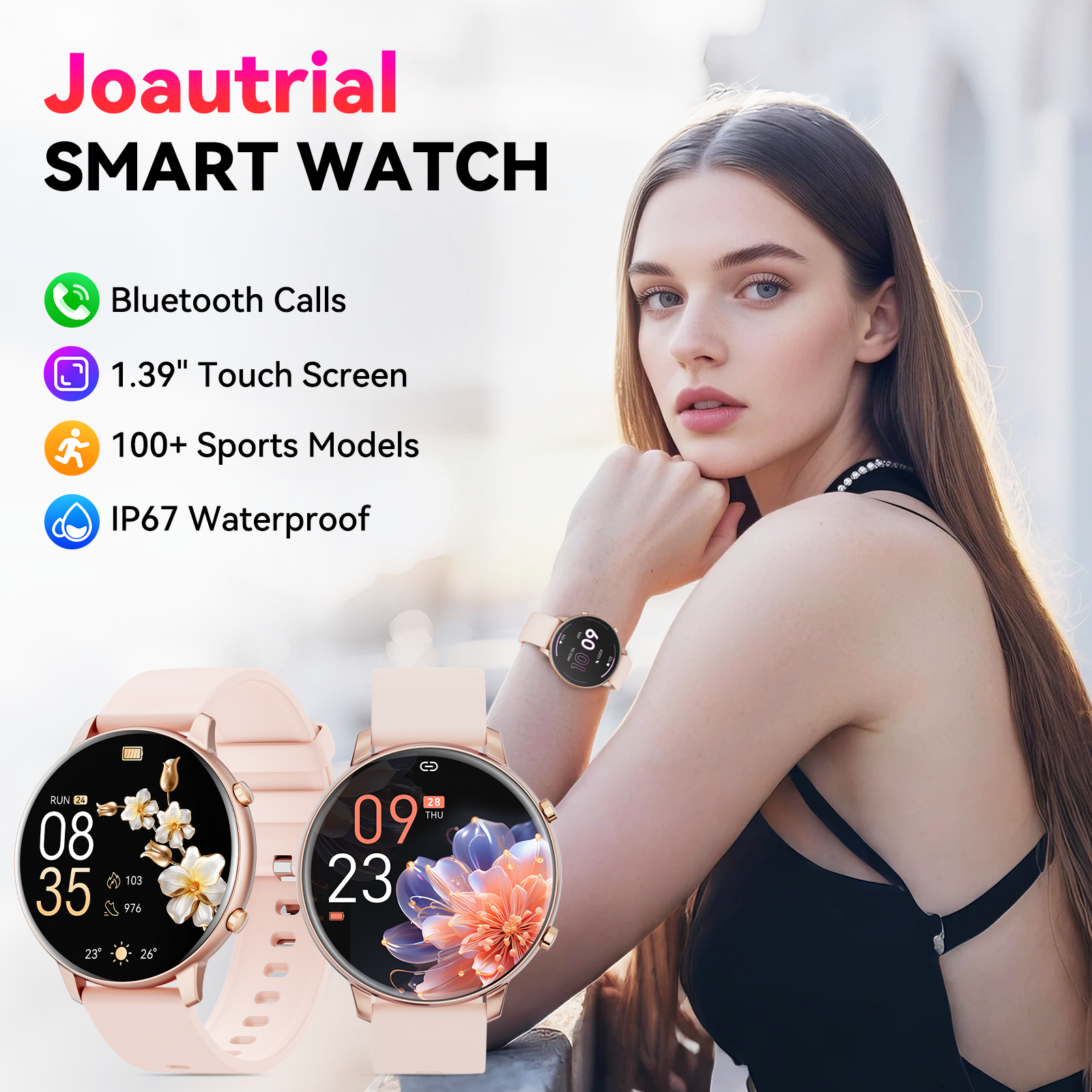 Joautrial 1.39" Smart Watch for Women, Gold & Pink photo 2