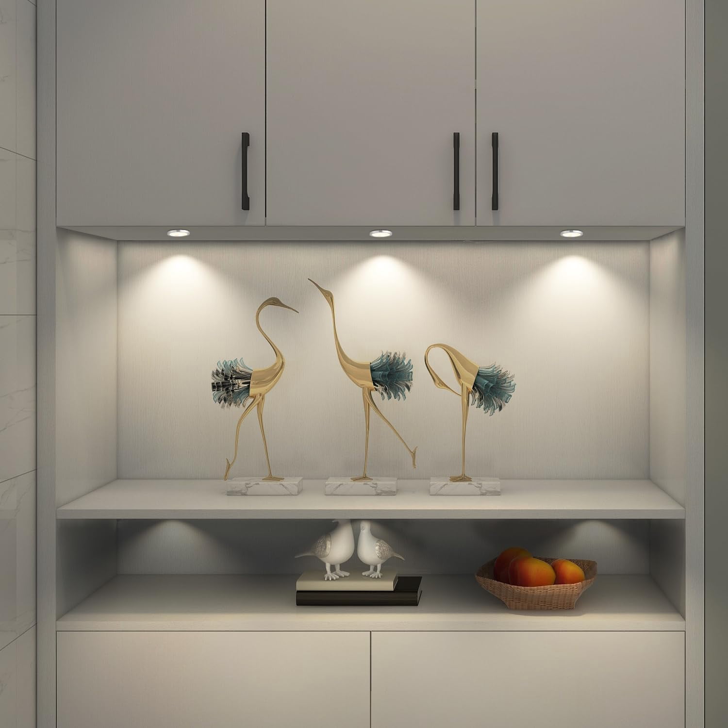 LED Cabinet Light with Remote Control – 10-Level Dimmable Under Cabinet Lighting, Slim Design, 12V Adapter, Wide Beam for Kitchen, Bookshelf, Showcase, Wine Cabinet, and Dresser, Set of 4,