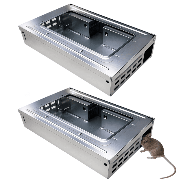 Ferrix Stainless Steel Multi Catch Mouse Trap 2 Pack, Dual Entry Humane Live Catch Mouse Trap with Viewing Window, Reusable Indoor Rodent Trap for Home Garage Warehouse