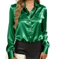 thumbnail image 6 of Dresfit Polo Shirt for Women Long Sleeve Dress Shirts Chest Pockets 2026 Collared Satin Formal Silk Blouses Summer Button Up Loose Business Tunic Green S, 6 of 6