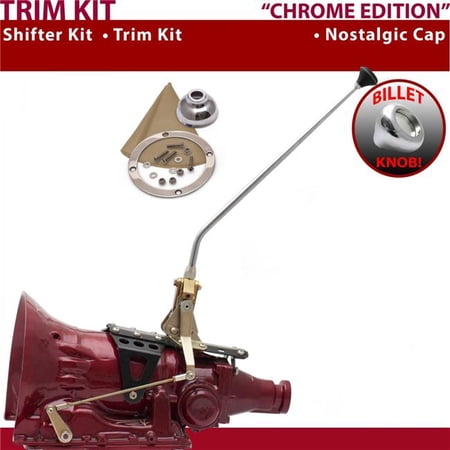 American Shifter TH400 Shifter Kit Chrome 16 in. Trim Kit Push Button Cap Tan Boot Billet Knob for F2C91