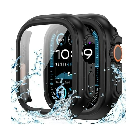 Waterproof Case Compatible for Apple Watch Ultra 3/2/1 Screen Protector 49mm, Hard Bumper with Tempered Glass for iWatch Cover 49 mm
