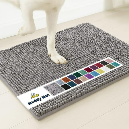 Muddy Mat® | Super Water Absorbent Door Mat Indoor, Microfiber Quick Dry Chenille Entryway Rug, Slip Resistant Front Door Mat, Indoor Mats for Entryway, Machine Washable Pet Rug, Grey 24"x36"
