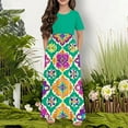 thumbnail image 2 of Isvgxsz New Summer Dresses for Girls Fashion Print A-Line Long Dress Short Sleeve Crew Neck with Pocket Stretchable Flower Girl Dresses 9-10 Years（150） Green, 2 of 6