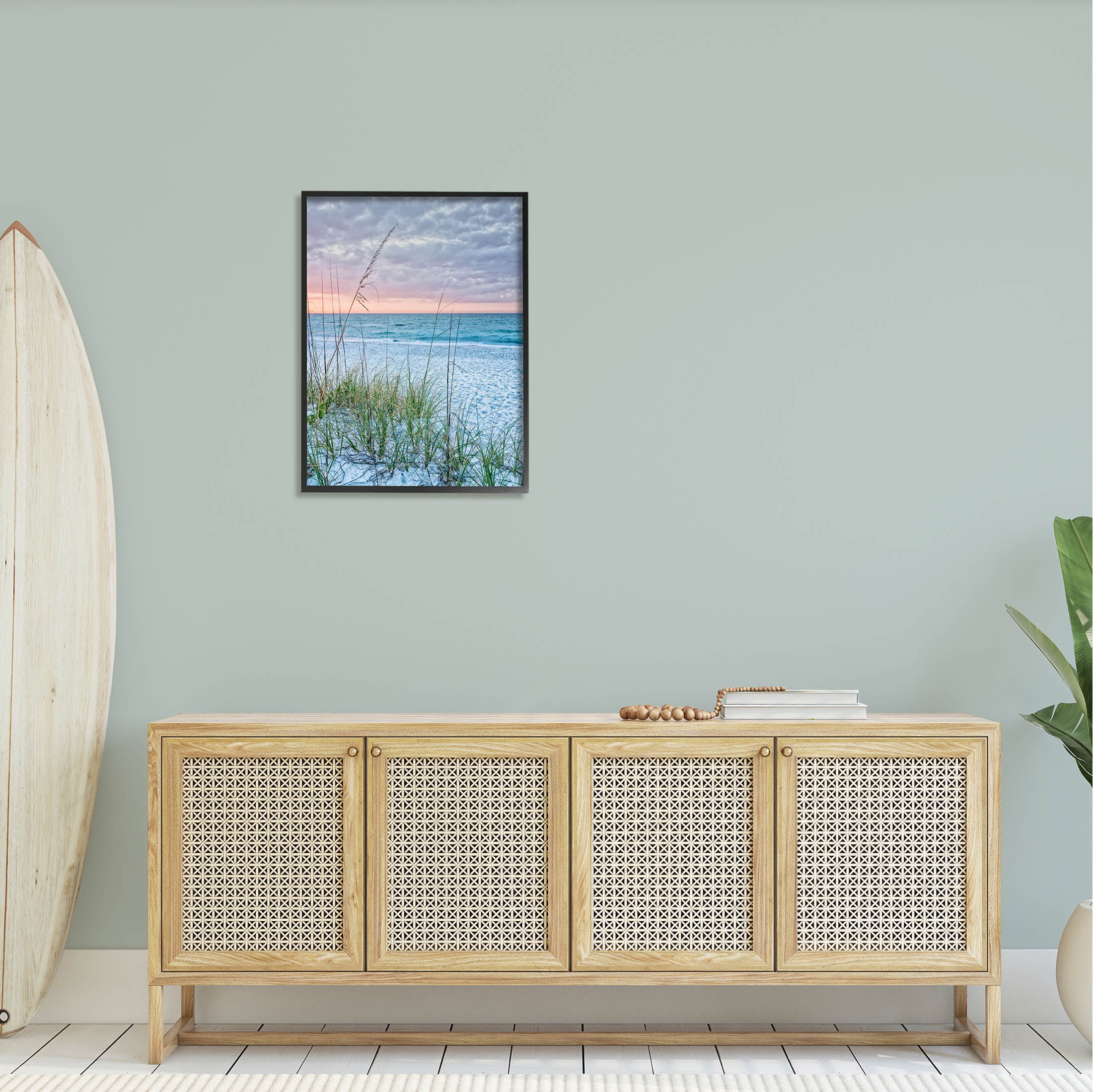 Stupell Industries Coastal Sea Grass Sprigs Beach Shore Photograph Black Framed Art Print Wall Art, Design by Mary Lou Photography
