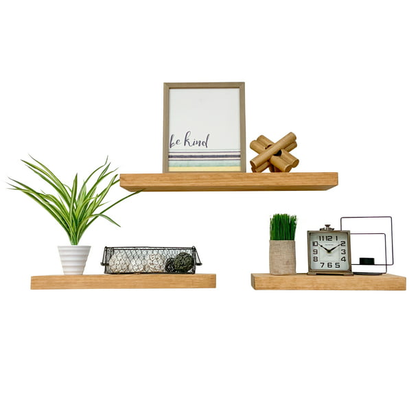 True Floating Shelves Three Piece Set, Shallow Wall Shelves With Doors