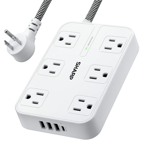 SHARP 6-Outlet 4 USB Port 6 ft Surge Protector