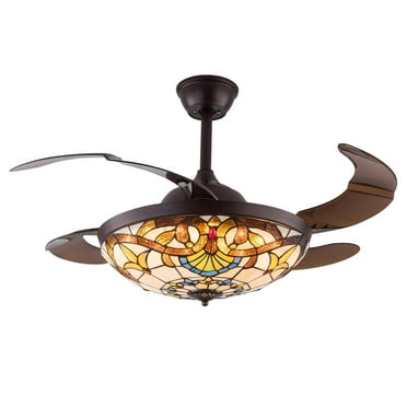 Mkyiongou 42" Abs Retractable Ceiling Fan Has 6 Variable Speeds Fan And Chandelier