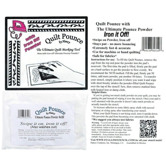 Lot de : Ultimate Couette Pochoir Transfert de Craie Blanc Pad Iron Off; et (1) Recharges de Poudre de Craie Blanc pour Couette
