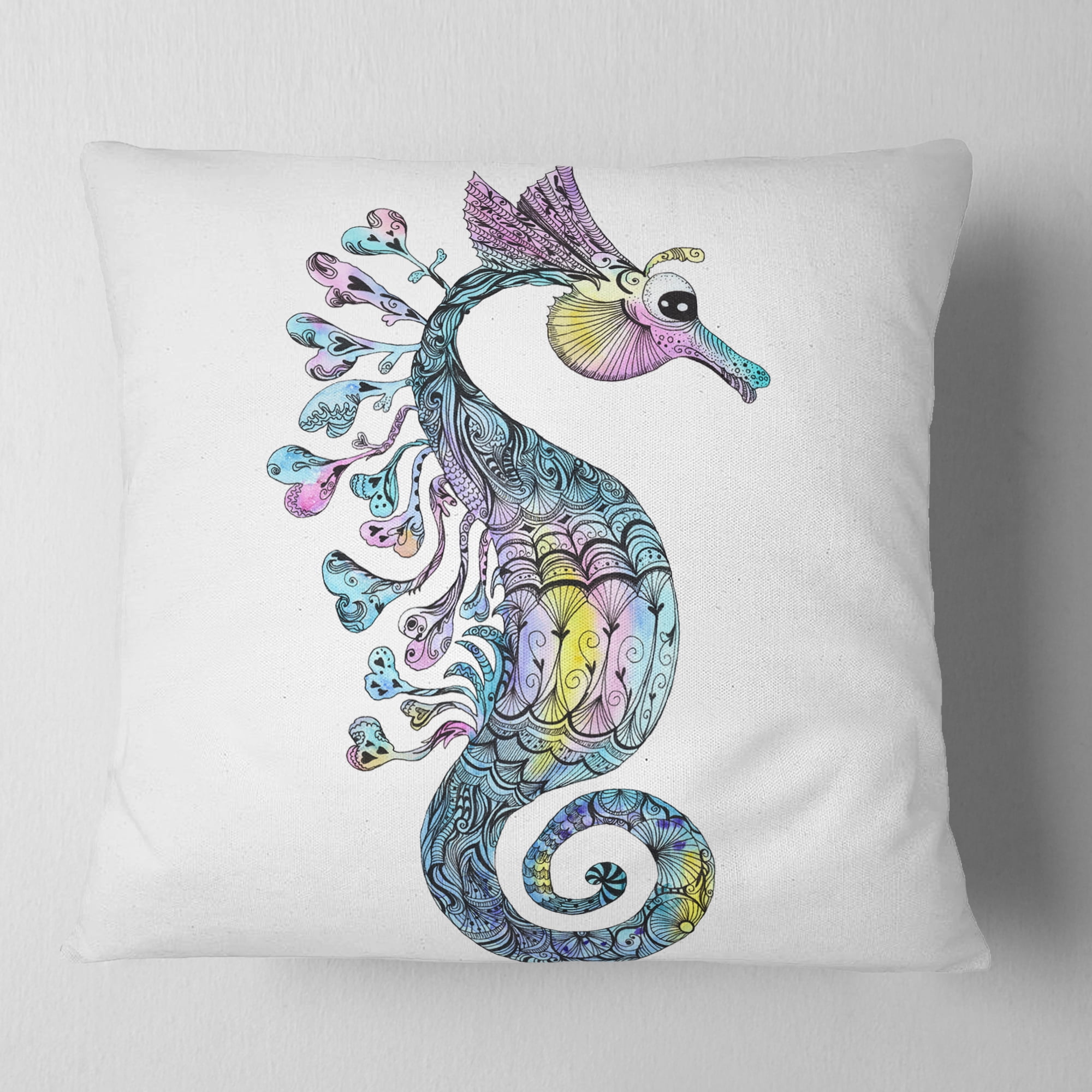 Designart Colorful Seahorse Watercolor - Animal Throw Pillow - 18x18