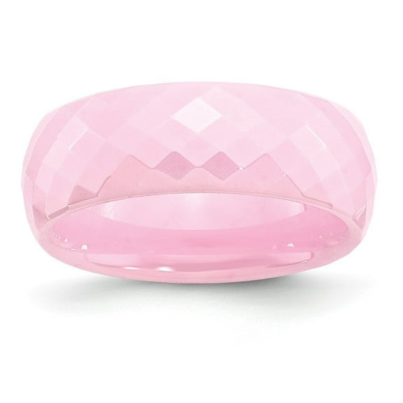 Ceramic Pink Faceted 7.5mm Polished Band Ring - Size 8.5