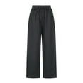 thumbnail image 6 of XFLWAM Women Linen Pants Palazzo Wide-Leg Drawstring Casual Loose Crop Elastic Waist Cotton Beach Pants Culottes Trousers Black XL, 6 of 9