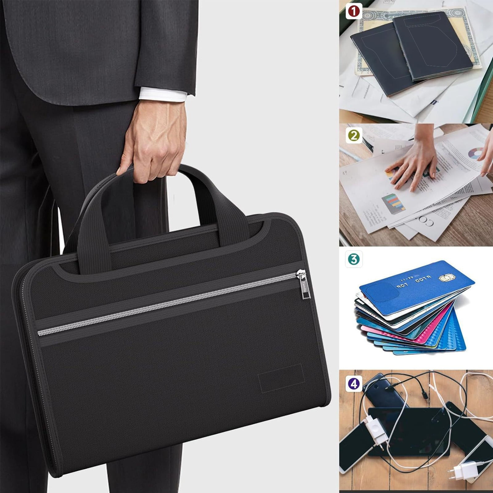 Fireproof Accordion File Folder with Handle, A4 Document Storage Bag, Exam Paper Organizer, Waterproof Office File Pouch for Home and Office Use