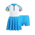 thumbnail image 3 of Yeahdor 2Pcs Girls Short Sleeve Swimwear Front Zipper Swimming Dress with Shorts Set Swimsuit,Sizes 4-14, 3 of 7