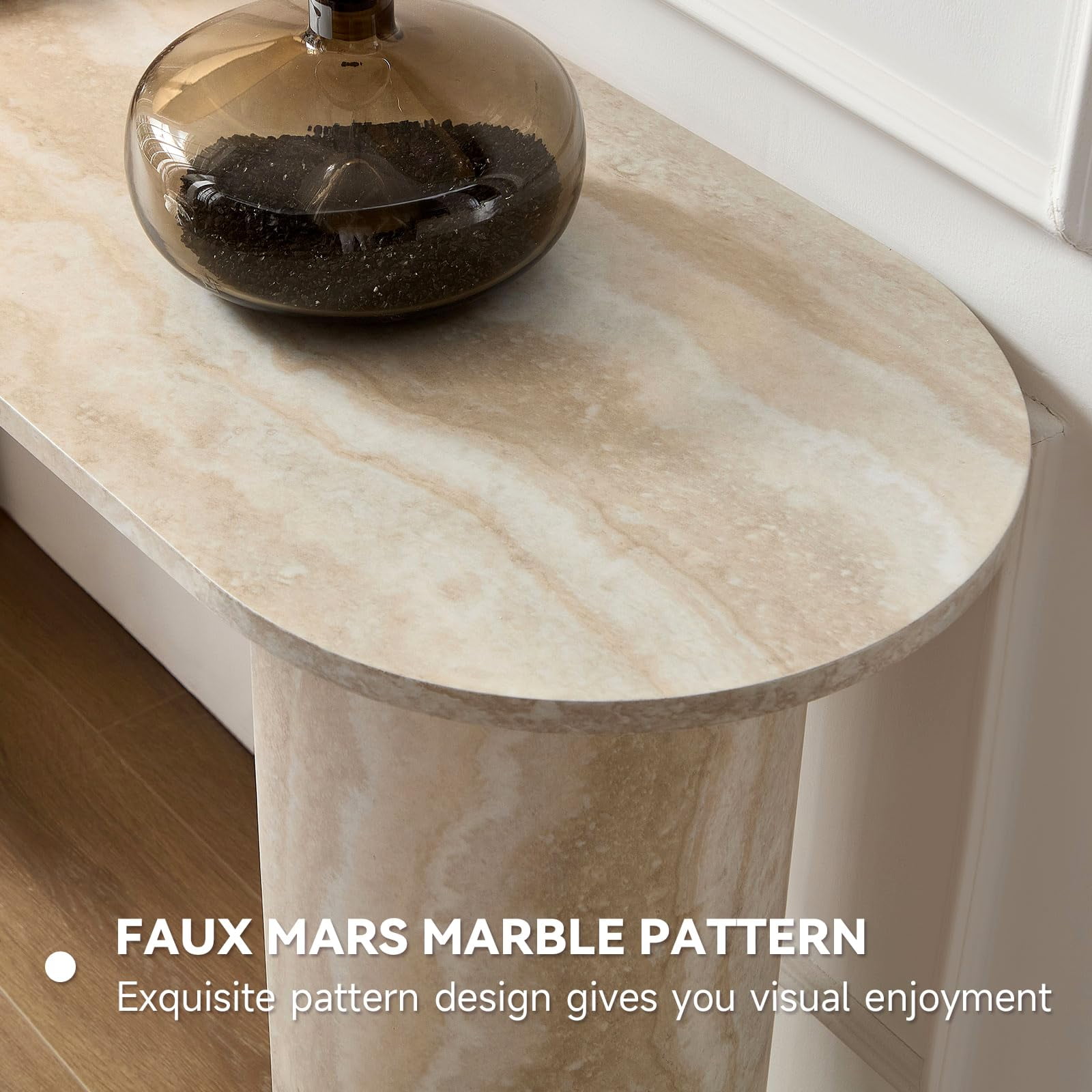 LKTART 55" MDF Console Table for Entryway,Narrow Entryway Table with Faux Mars MarblePattern, Couch Table Behind Sofa with CurvedLegs for Living Room Hallway Foyer