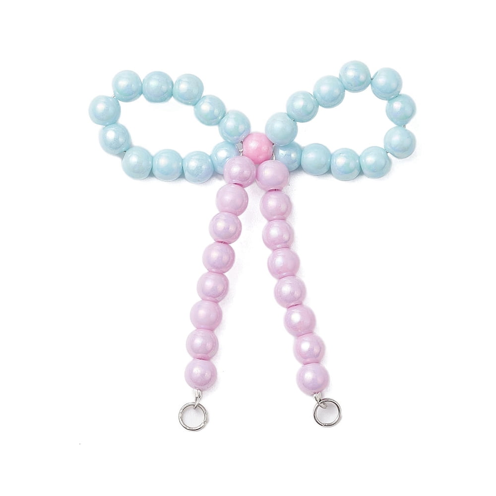 20sets Opaque Acrylic Beads with Brass Crimp Beads and Iron Open Jump Rings Pendamts Bowknot Colorful 67x55x6mm Hole: 3.5mm