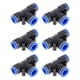 thumbnail image 1 of Conectores de aire de empuje únicos Bargains 3/8"x1/2"x3/8" en forma de T, conector rápido de línea de aire de plástico, 6 piezas, azul y negro, 1 of 1