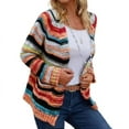 thumbnail image 4 of Cardigan au Crochet à Rayures Multicolores pour Femmes, Col Rond, Chandail Découpé, Ouvert à l'Avant, Manteau Décontracté-ZJKDGJKJ, 4 of 4