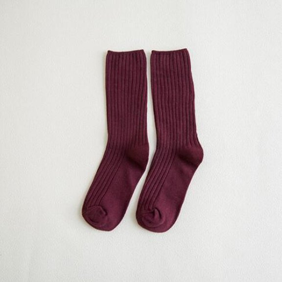 Japanese Style Double Knit Crew Socks for Daily Leisure Comfort — Breathable Soft Everyday Wear with Non Flexible Fit for Girls Ladies, Brick Red