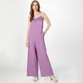 thumbnail image 5 of Jumpsuits for Women Dress Summer Boho Wide Leg Rompers Casual Loose Sleeveless Overalls with Pockets Purple S, 5 of 7