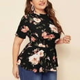 thumbnail image 7 of Fesfesfes Plus Size Tops for Women Short Sleeve Tops Crewneck Tummy Control Ruffle Hem T-shirt Casual Floral Printed Graphic Tees Leisure Blouse Tops, 7 of 7
