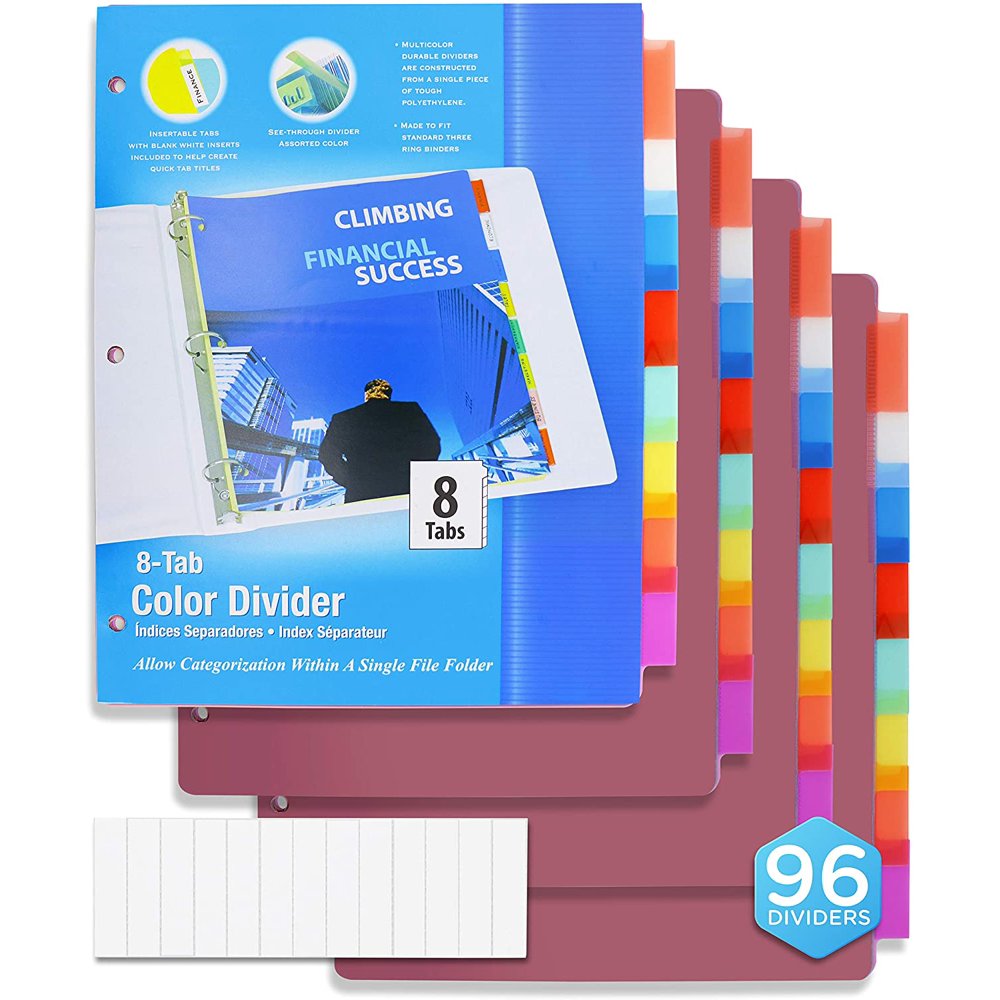 3 Ring Binder Dividers with 8 Insertable Color Tabs, Helps to Organize
