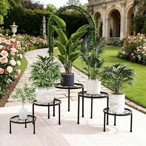 Iron Industrial Plant Stand Set with Indoor Outdoor Garden Shelf for Large Potted Plants 5 Count