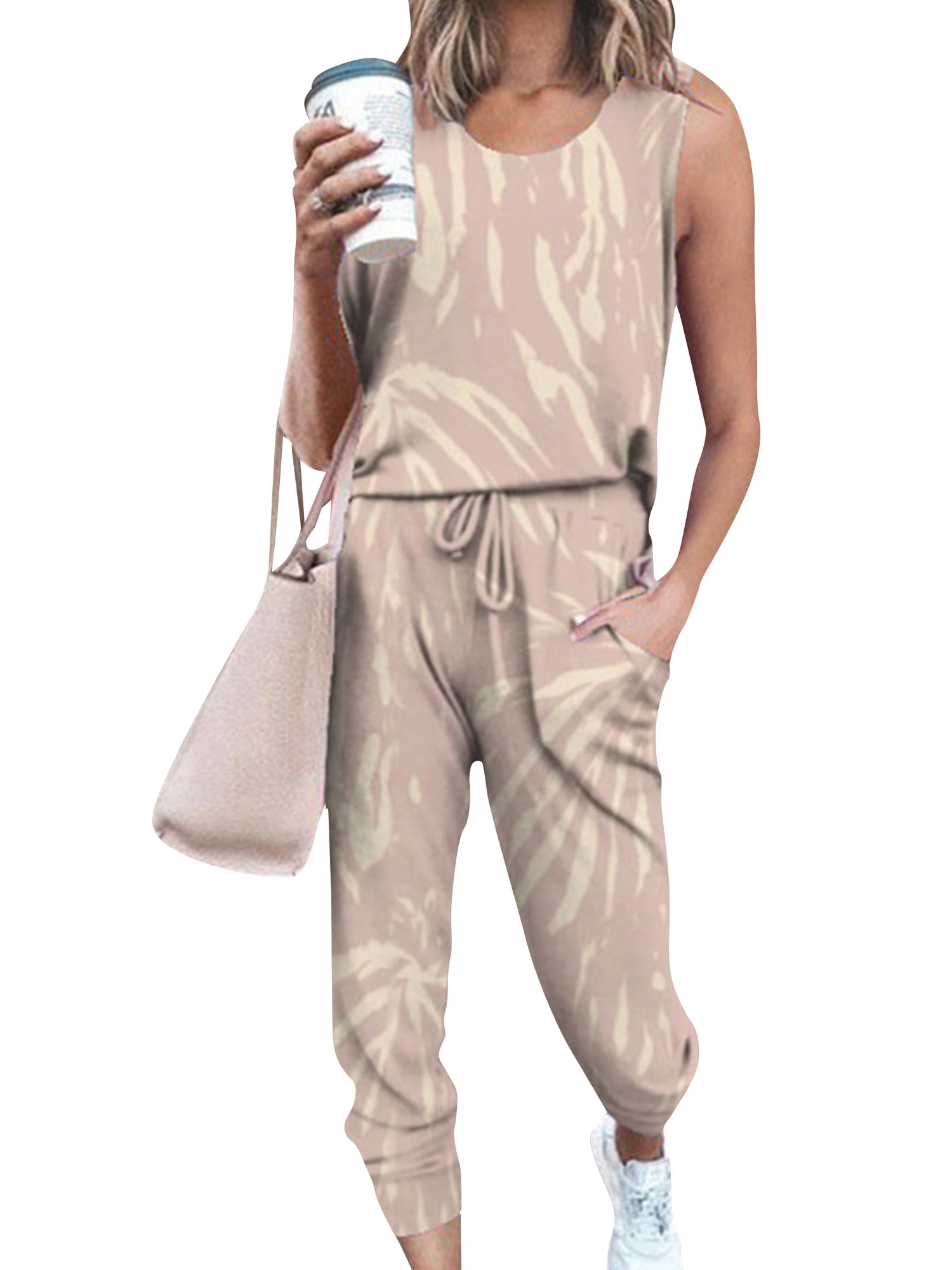 Tie Dye Print Tracksuit for Women 2pcs Outfits Sport Fitness Yoga