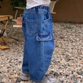 thumbnail image 7 of Girls Casual Jeans Baggy Denim Pants Straight Wide Leg Loose Elastic Waist Fashion Fall Spring Trousers with Pocket, Navy, 4 Years, 7 of 7