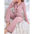thumbnail image 4 of Women Pajama Lounge Sets Fall 2 Piece Outfits Ribbed Long Sleeve Matching PJ Set Sleepwear Loungewear Pink L, 4 of 9
